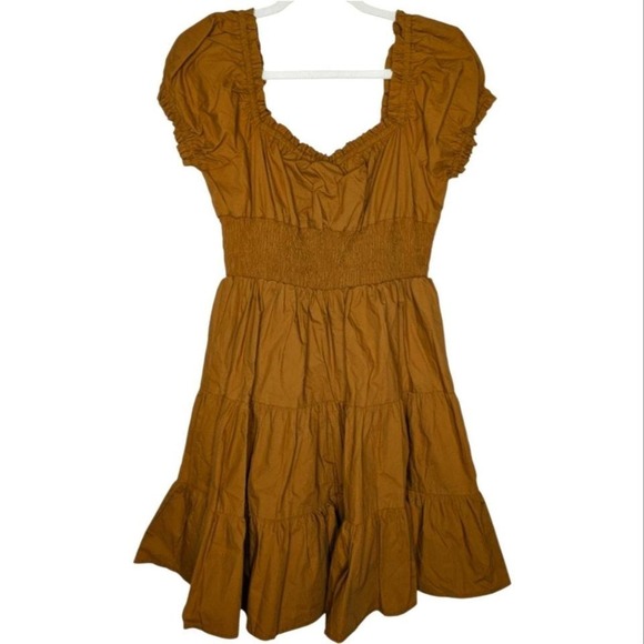 Princess Polly Milkmaid Cottage Babydoll Tiered Ruffle Mocha Brown Dress 10 - Picture 2 of 5